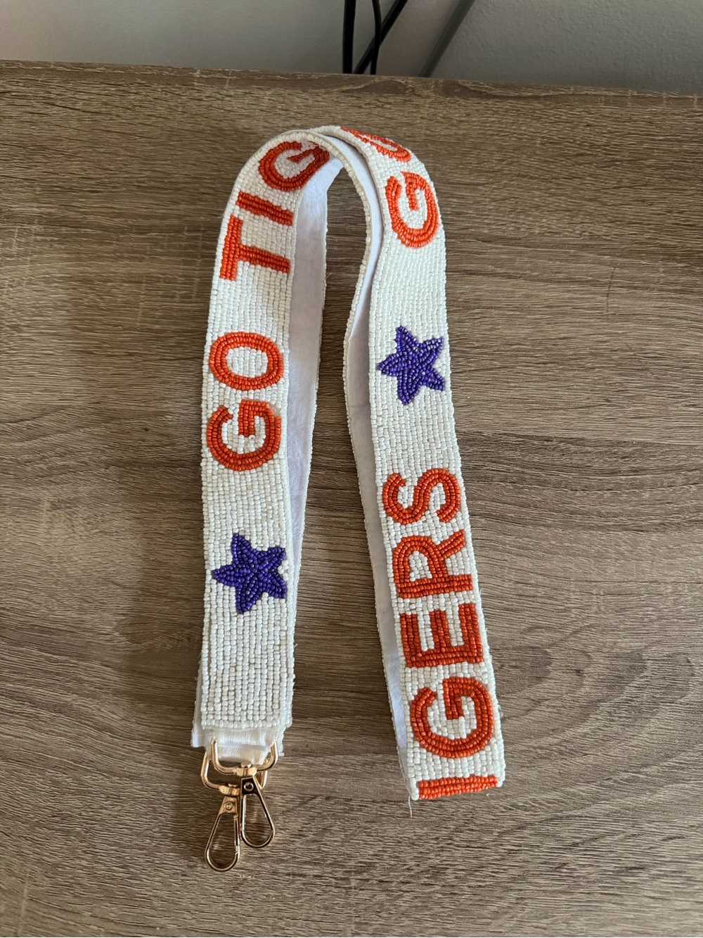 Beaded 'GO TIGERS' Strap with Purple Stars